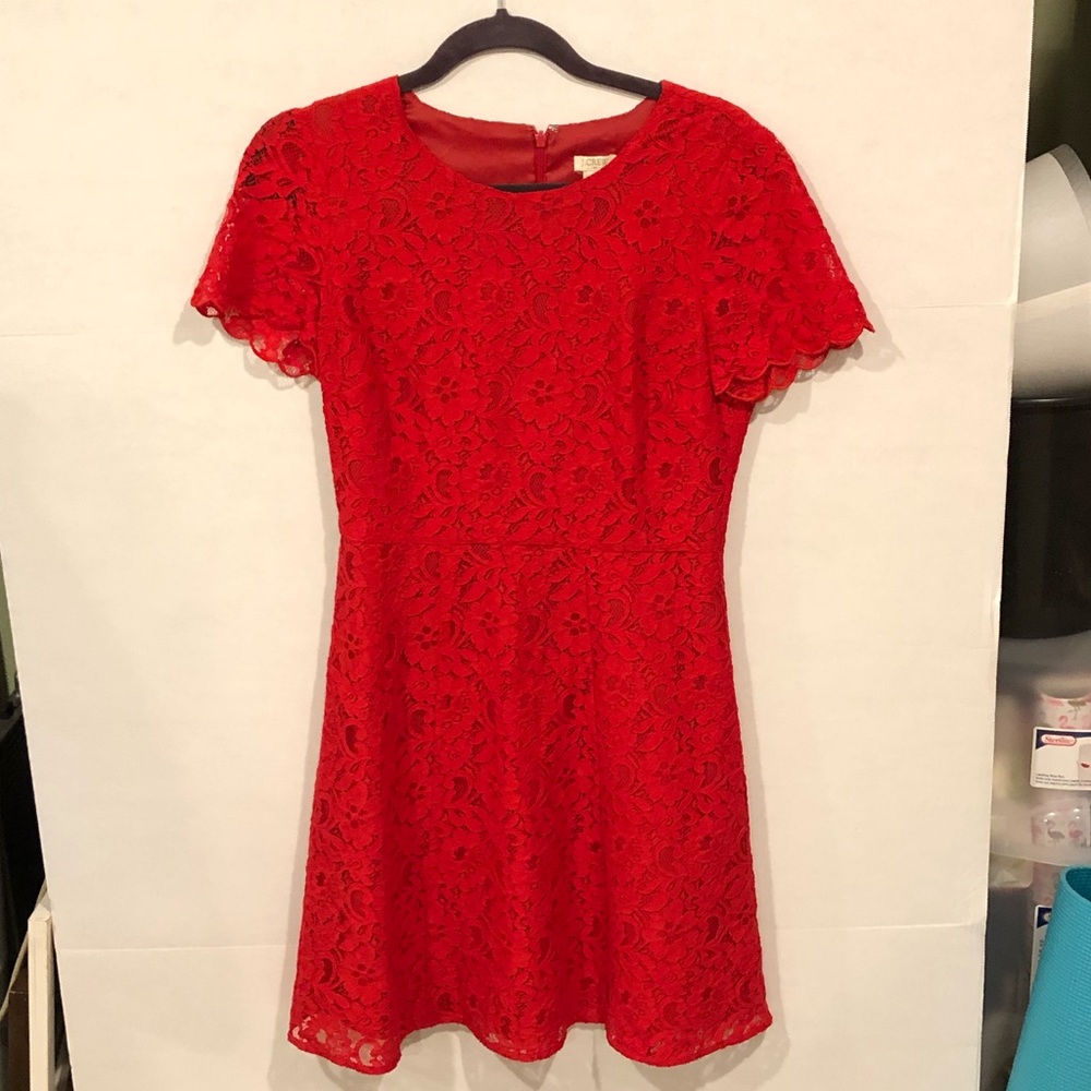 J. Crew Red Lace Party Dress Sz 2